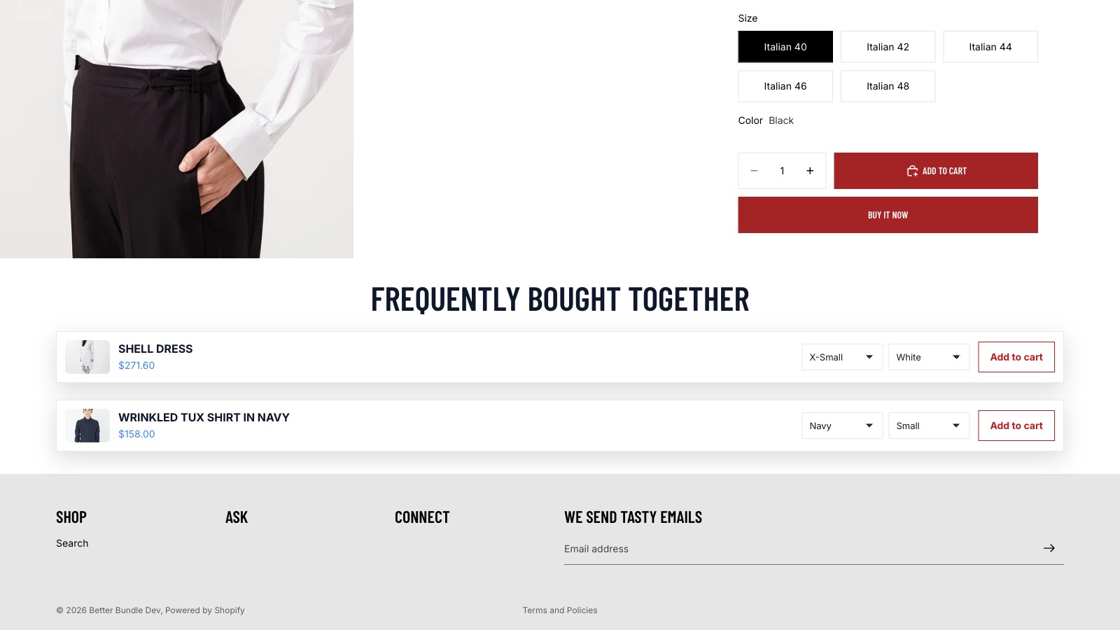 A 'Frequently bought together' block on a product page, with add-to-cart buttons